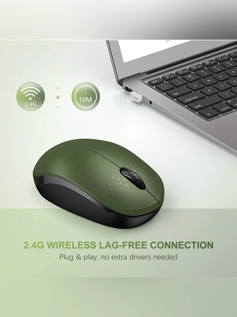 Wireless Mouse for Laptop, 2.4G Noiseless Mouse with USB Receiver